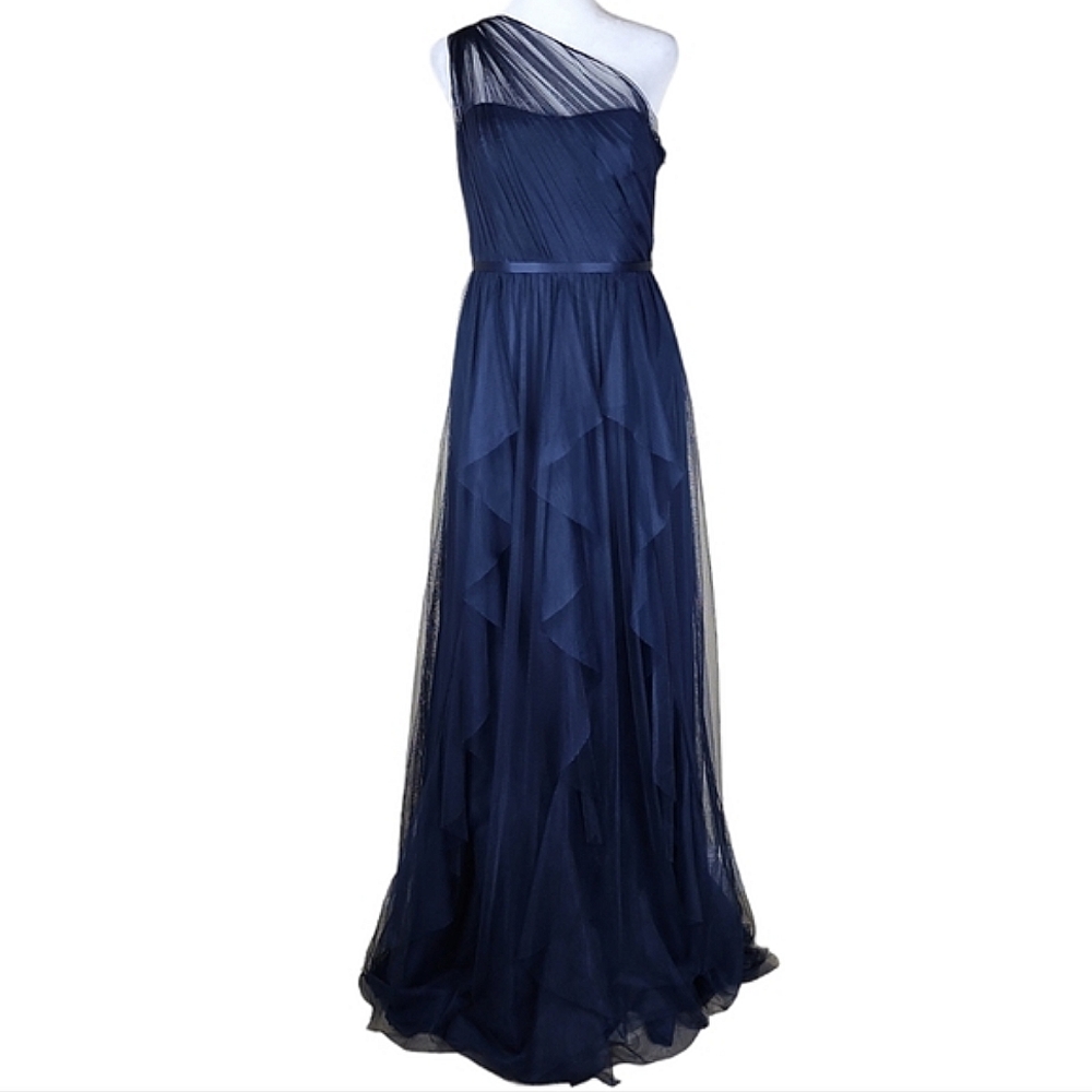 Vera Wang White Label Navy One Shoulder Formal Dress
